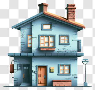 Small House - Charming Blue Double-Storey House Illustration Transparent PNG