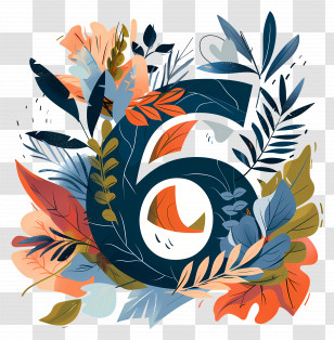 Number 6 - Decorative Number 6 With Leaves Transparent PNG
