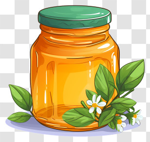 Honey - Decorative Orange Glass Jar With Green Lid Transparent PNG