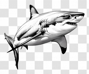 Shark - Realistic Black-and-White Shark Sketch Transparent PNG