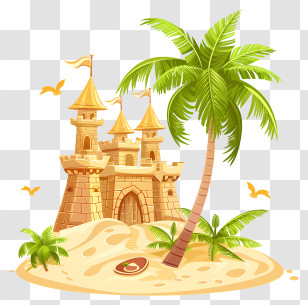 Summer Vacation - Tropical Sandcastle And Beach Illustration Transparent PNG