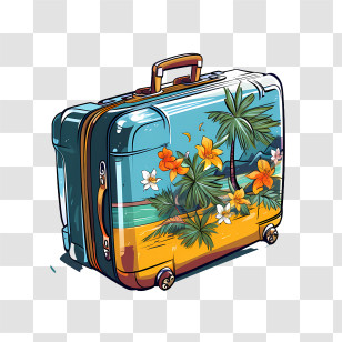 Suitcase - Tropical Suitcase With Beach And Flower Design Transparent PNG