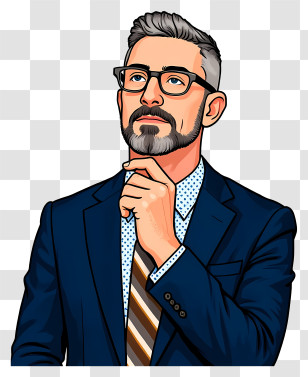 Businessman Looking Up - Thoughtful Executive With Glasses Transparent PNG