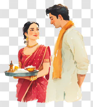 Karwa Chauth - Indian Couple Performing Offering Transparent PNG