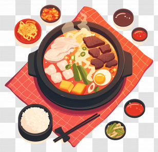 Bibimbap - Korean Hot Pot With Side Dishes Transparent PNG