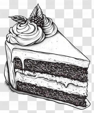 Cake Drawing - Black And White Cake Slice With Icing Transparent PNG