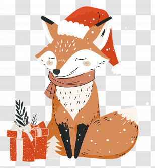 Fox - Cute Fox With Christmas Gift Transparent PNG