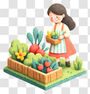 Girl Harvesting Organic Food - Gardener Collecting Vegetables In Garden Transparent PNG