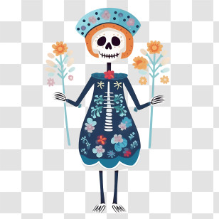 Halloween Skeleton - Skeleton In Day Of The Dead Festive Style Transparent PNG