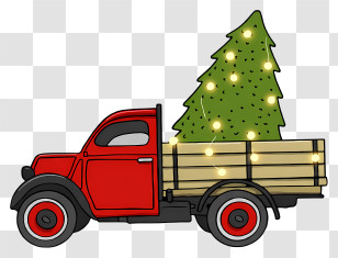 Delivery Truck - Red Truck Carrying Christmas Tree Transparent PNG