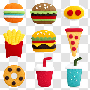 National Junk Food Day - Fast Food Icons Collection Transparent PNG