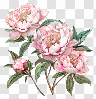 Light Pink Peonies - Delicate Pink Peony Blossoms Illustration Transparent PNG