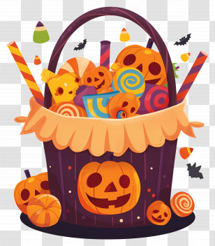 Halloween Basket - Pumpkin Basket With Halloween Candy Transparent PNG