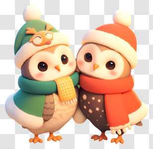 Christmas Owls - Owls With Winter Hats And Scarves Transparent PNG