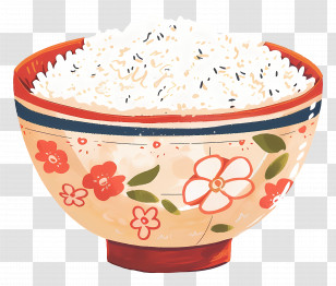 Rice Bowl - Bowl Of Cooked Rice With Floral Design Transparent PNG