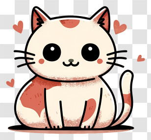 Cartoon - Cute Cat With Hearts Illustration Transparent PNG