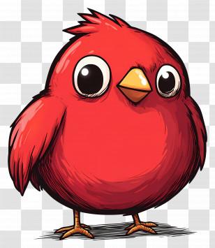 Cute Bird - Adorable Red Cartoon Bird With Big Eyes Transparent PNG