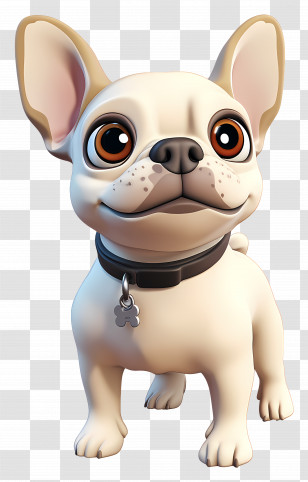 3d French Bulldog - Cute Cartoon Dog With Collar Transparent PNG