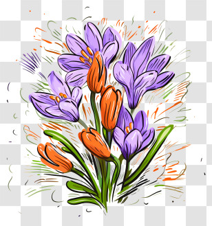 Bouquet - Purple And Orange Flowers Bouquet Transparent PNG