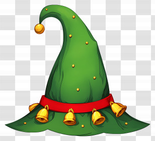 Green Elf Hat - Green Witch Hat With Bells Transparent PNG
