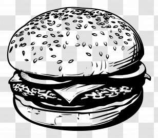 Hamburger - Black And White Hamburger Drawing Transparent PNG