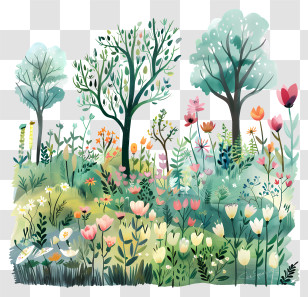Spring Garden - Spring Meadow With Blossoming Flowers Transparent PNG