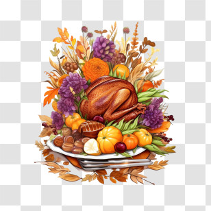 Thanksgiving Template - Thanksgiving Roast Turkey With Autumn Decorations Transparent PNG