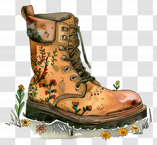 Boot - Artistic Hiking Boot With Flowers Transparent PNG