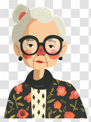 Cartoon Grandmother - Elderly Woman With Glasses And Floral Jacket Transparent PNG