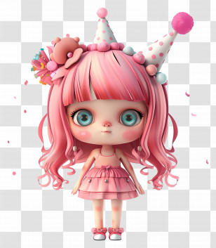 Party Girl - Pink Doll With Party Hat Transparent PNG