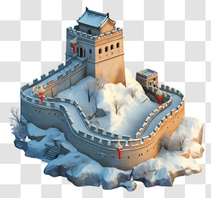 Snow Covered Great Wall - Snowy Great Wall Fortress Transparent PNG