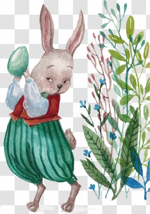 Easter Bunny Rabbit Illustration - Basket - Cartoon Vector Transparent PNG