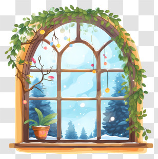 Black And White Image - Decorative Winter Arched Window Transparent PNG