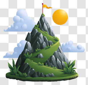 Mountain Peak - Mountain With Flag And Sun Transparent PNG