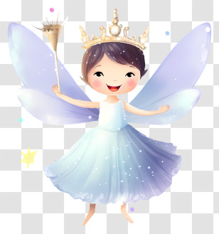 Girl In Blue Dress - Cute Fairy With Crown Transparent PNG