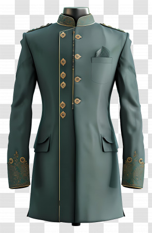 Formal Wear Pakistan - Elegant Green Coat With Buttons Transparent PNG