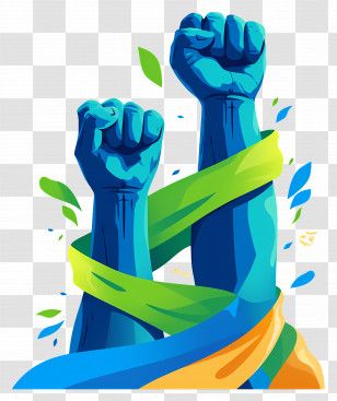 Human Rights Day - Blue And Green Fists With Ribbons Transparent PNG