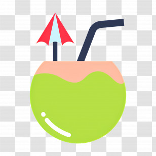Coconut Drink - Green Coconut Drink With Straw And Umbrella Transparent PNG