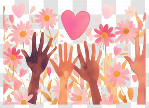 World Kindness Day - Heartwarming Art Of Hands And Pink Flowers Transparent PNG
