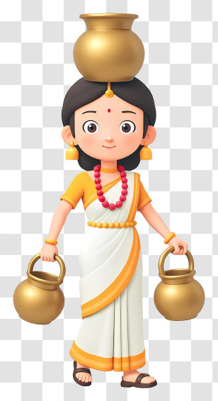 Indian Woman Drawing Water - Woman Balancing Water Pots Transparent PNG