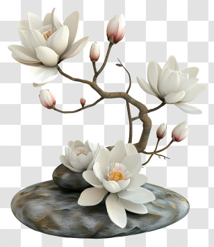 Zen Flower Arrangement - White Flowers On Branches In Vase Transparent PNG
