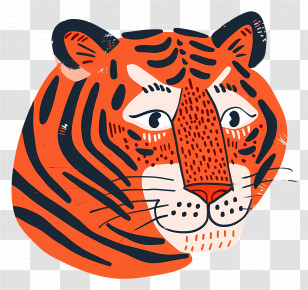 Tiger Head - Illustration Of Tiger Face In Bold Design Transparent PNG
