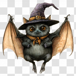 Halloween Bats - Cute Bat With Witch Hat Transparent PNG