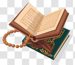 Minimalized Flat Vector Illustrate - Open Quran With Prayer Beads Transparent PNG