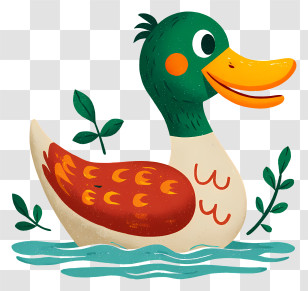Duck Floating On Water - Playful Green Duck On Pond Transparent PNG