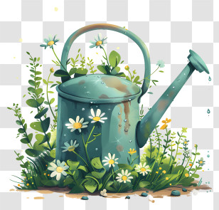 Spring Garden - Watering Can In Garden With Flowers Transparent PNG
