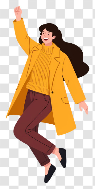 Cheerful Woman - Happy Woman In Yellow Coat Transparent PNG