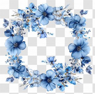 Blue Flower Round Frame - Elegant Blue Floral Wreath Arrangement Transparent PNG