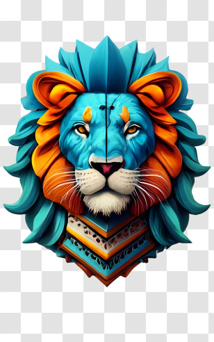 Blue 3d Lion - Blue And Orange Stylized Lion Illustration Transparent PNG