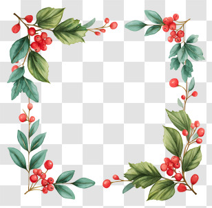 Christmas Fir Holly Frame - Decorative Floral Frame With Berries Transparent PNG